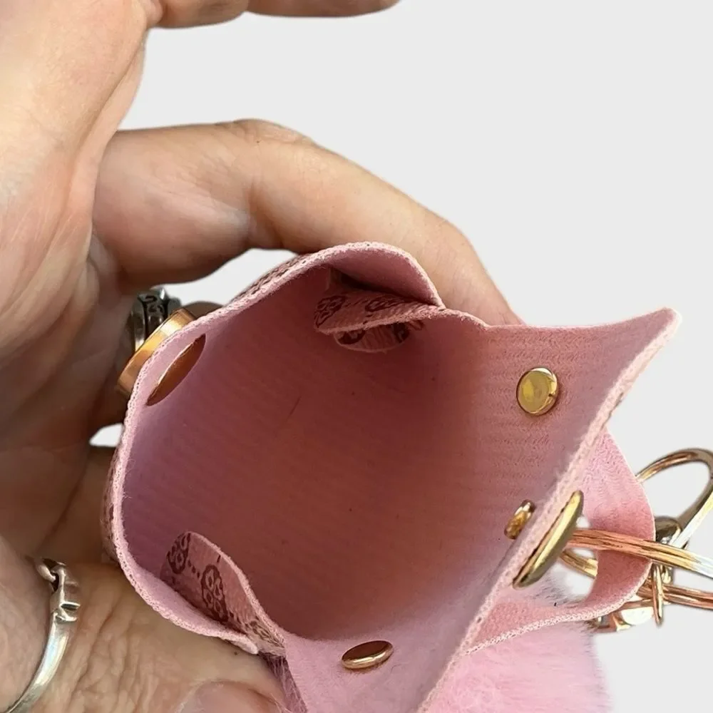 Pom Pom Decor Coin Purse Pink Key Ring Bag Charm Hand Bag Key Chain